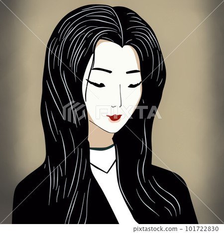 一個穿黑衣服的女人的上半身插圖 一個穿黑衣服的女人的上半身插圖 101722830