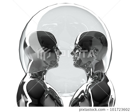3D illustration. Pair of metal mannequins in a security bubble on a white background.  101723602