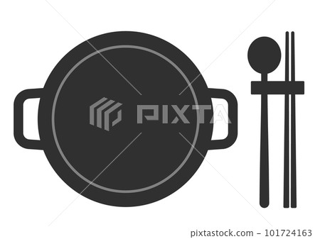 用筷子和勺子的圓盤平躺插圖 101724163
