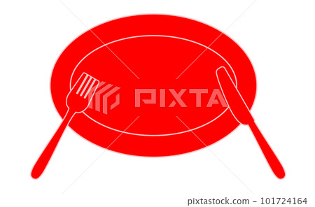 紅色橢圓形盤子和刀叉的平躺插圖 紅色橢圓形盤子和刀叉的平躺插圖 101724164