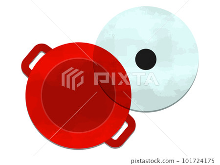 Flat lay illustration of watercolor style textured pot and glass lid Flat lay illustration of watercolor style textured pot and glass lid 101724175