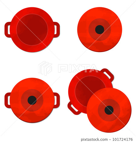 Flat lay illustration of various pots with watercolor texture 101724176