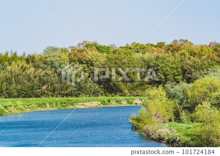 Scenery of a calm river in spring and the shores covered with fresh greenery d-3 Matte feeling Scenery of a calm river in spring and the shores covered with fresh greenery d-3 Matte feeling 101724184