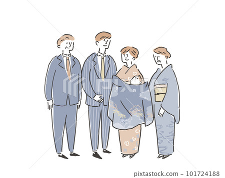 Shrine visit, family, mother is holding a baby (baby; boy) Background white 101724188