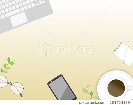 Computer and coffee on white desk 101724389