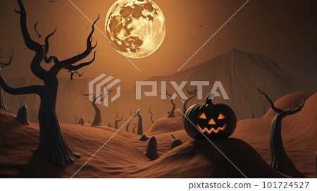 Halloween ghost pumpkin and full moon background AI image 101724527