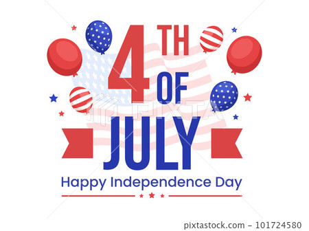 4th of July Independence Day USA Vector Illustration with American Flag and Balloons Background in Flat Cartoon Hand Drawn Landing Page Templates 101724580