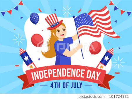 4th of July Independence Day USA Vector Illustration with American Flag and Balloons Background in Flat Cartoon Hand Drawn Landing Page Templates 101724581