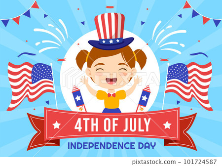 4th of July Independence Day USA Vector Illustration with Kids and American Flag Background in Flat Cartoon Hand Drawn Landing Page Templates 101724587