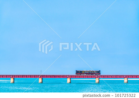 Kyoto Tango Railway Train crossing the Yura River Bridge ~Tango Kuromatsu-go~ 101725322