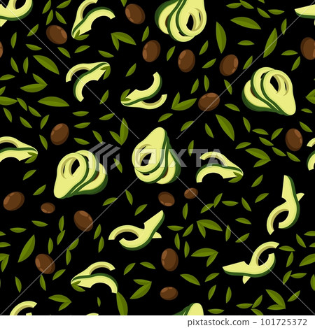 Avocado fruit seamless pattern with leaves and... - Stock Illustration ...