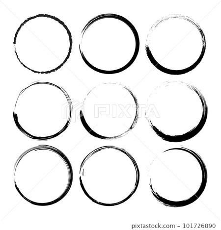 Brush circle collection. Hand drawn circles. Set of brush stroke for dry paint. Dirty artistic vector design elements. Dirty brush circle for template . Vector illustration. Brush circle collection. Hand drawn circles. Set of brush stroke for dry paint. Dirty artistic vector design elements. Dirty brush circle for template . Vector illustration. 101726090