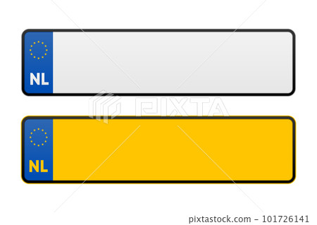 Licence plate of the Netherlands. Marking of car license plates. Netherlands Realistic car registration plate. Vector illustration. Licence plate of the Netherlands. Marking of car license plates. Netherlands Realistic car registration plate. Vector illustration. 101726141