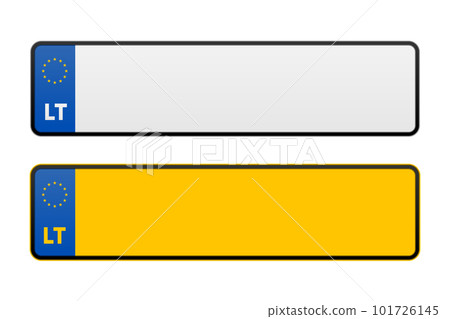 Licence plate of Lithuania. Marking of car license plates. Lithuania Realistic car registration plate. Vector illustration. Licence plate of Lithuania. Marking of car license plates. Lithuania Realistic car registration plate. Vector illustration. 101726145