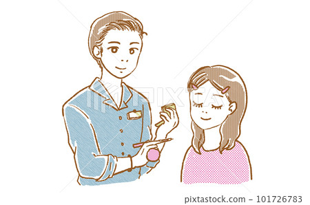 Illustration of a male beauty staff who touches up a woman Illustration of a male beauty staff who touches up a woman 101726783