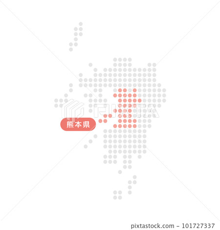 A map of Kyushu and Kumamoto prefecture composed of dots A map of Kyushu and Kumamoto prefecture composed of dots 101727337
