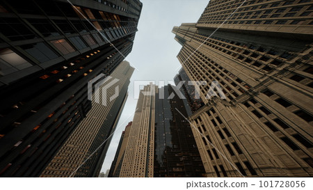 Bottom view of modern skyscraper in business district 101728056