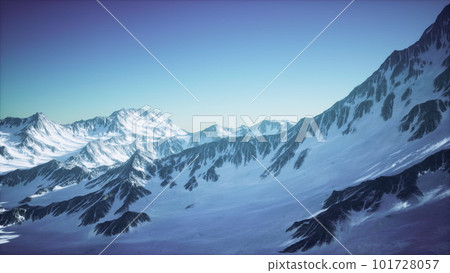 Aerial View from Airplane of Blue Snow Covered Canadian Mountain Landscape 101728057