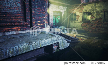 Dark factory warehouse alley at night 101728087