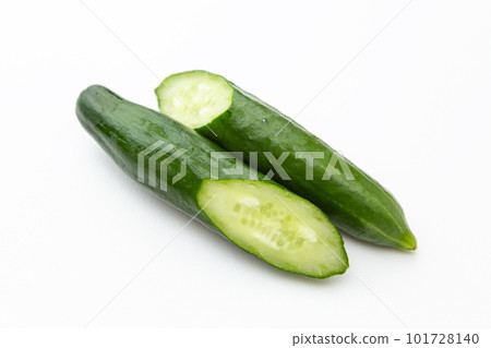 Cucumber cut in half white background 101728140