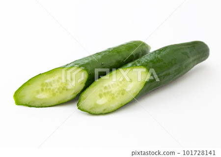 Cucumber cut in half white background 101728141