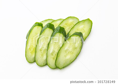 Sliced cucumber white background 101728149