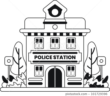 police station building illustration in doodle style police station building illustration in doodle style 101729396