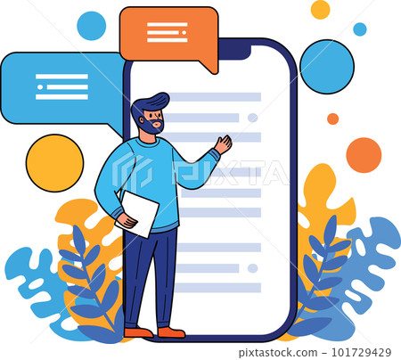 man with smartphone in social media concept illustration in doodle style 101729429