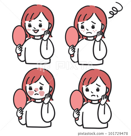 Illustration of a woman looking in a hand mirror 101729478