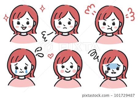 Illustration set of women with various facial expressions Illustration set of women with various facial expressions 101729487