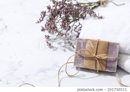 Concept of bath and skin care accessories - soap 101730511