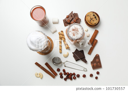 Tasty fresh summer dessert - chocolate milkshake, top view Tasty fresh summer dessert - chocolate milkshake, top view 101730557