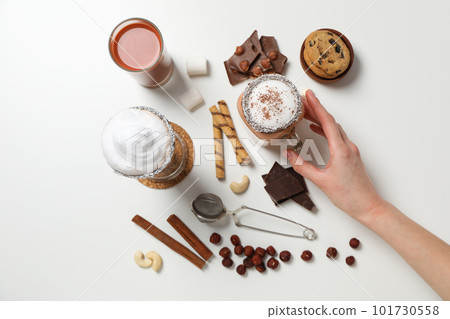 Tasty fresh summer dessert - chocolate milkshake, top view 101730558