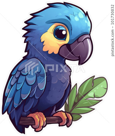 Funny and cute bird transparency sticker, Hyacinth Macaw. Funny and cute bird transparency sticker, Hyacinth Macaw. 101730832