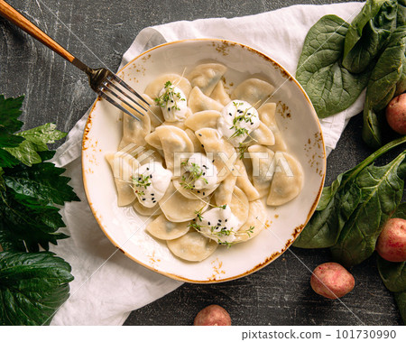 Portion of russian dumplings vareniki 101730990
