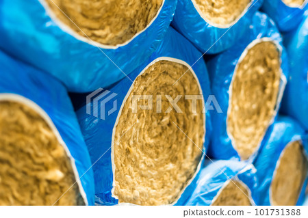 Package of thermal insulation material, rock wool is wrapped in foil. Package of thermal insulation material, rock wool is wrapped in foil. 101731388