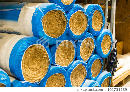Package of thermal insulation material, rock wool is wrapped in foil. Package of thermal insulation material, rock wool is wrapped in foil. 101731389