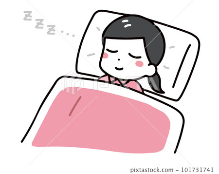 A young woman in pajamas is sleeping soundly in bed (on her back). A young woman in pajamas is sleeping soundly in bed (on her back). 101731741
