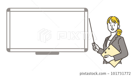 Young female businessman explaining with a smile next to the whiteboard [vector illustration material] 101731772
