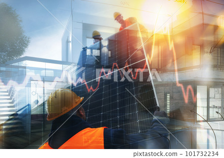 Qualified workers during the installation of photovoltaic systems Qualified workers during the installation of photovoltaic systems 101732234