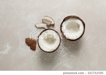 Composition with coconut and coconut powder, top view 101732595
