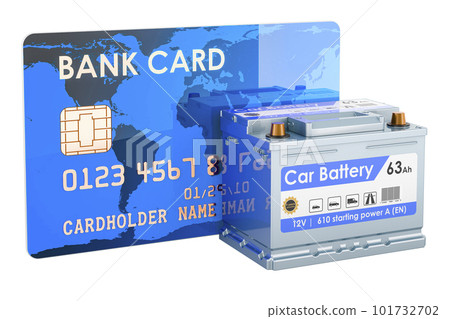 Car battery with credit card, 3D rendering 101732702