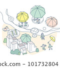 Beach lined with bright umbrellas. 101732804