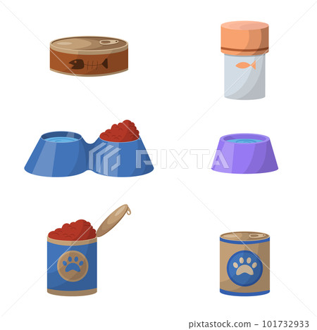 Cat and dog food. A set of containers or packaging for pet food. Dry and wet pet food. Cans for dogs or cats 101732933