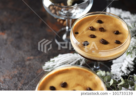 Espresso martini cocktail, delicious alcohol drink, space for text 101733139