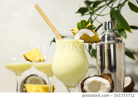 Fresh summer cocktail - Pina colada, fresh summer drink concept Fresh summer cocktail - Pina colada, fresh summer drink concept 101733712