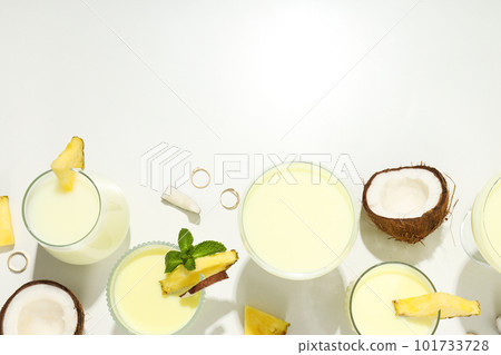 Fresh summer cocktail - Pina colada, fresh summer drink concept Fresh summer cocktail - Pina colada, fresh summer drink concept 101733728