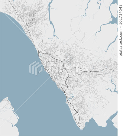 Libreville map, capital city of Gabon. Municipal administrative area map with rivers and roads, parks and railways. 101734542