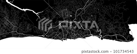 Map of Libreville city, Gabon. Urban black and white poster. Road map with metropolitan city area view. 101734543