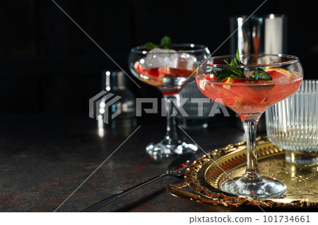 Grapefruit cocktail, alcohol or non alcoholic drink for party, space for text Grapefruit cocktail, alcohol or non alcoholic drink for party, space for text 101734661